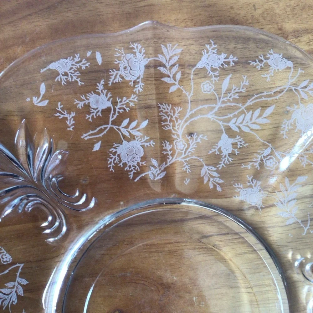 Vintage Fostoria Shirley Floral Etched Baroque Glass Platter
